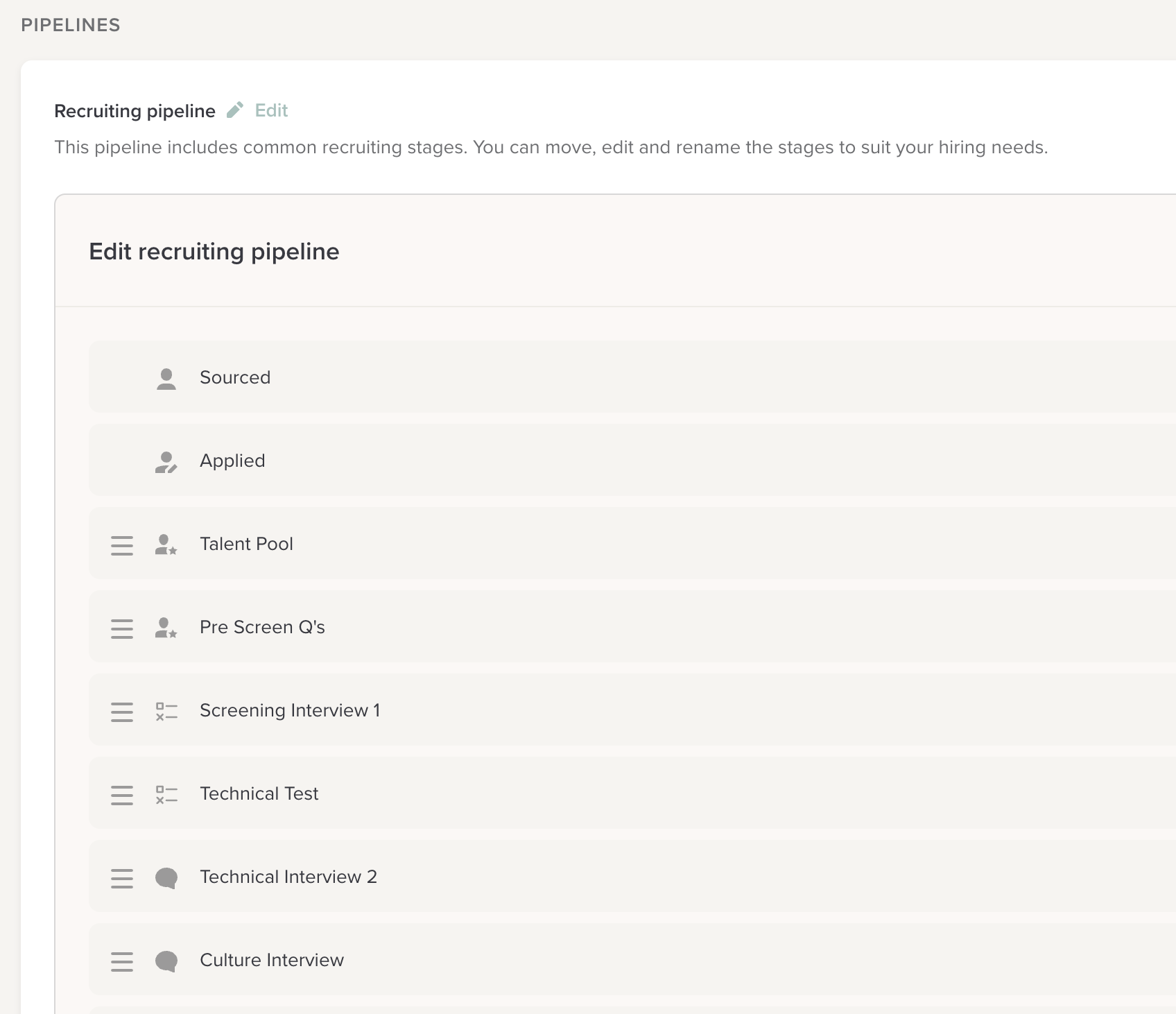 Workable hiring pipeline stages